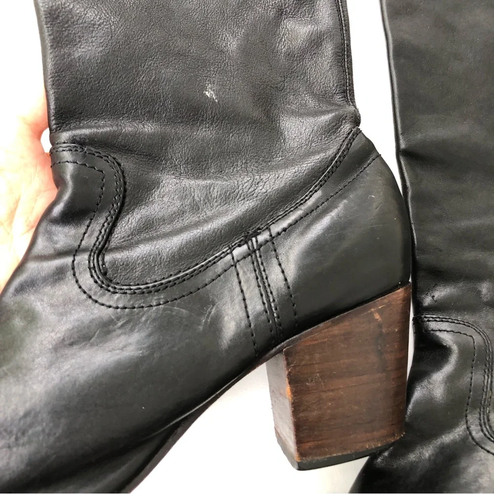 Frye Tall Boots Over the Knee Black Leather Western Block Heel Size 11 M Cowboy - Picture 3 of 16